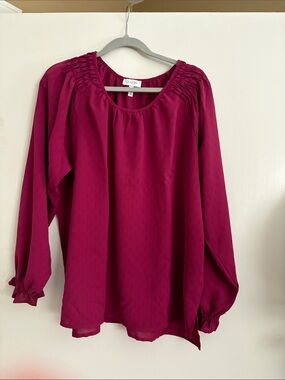 Jessica Simpson Fuchsia Long-Sleeve Smocked Yoke Blouse